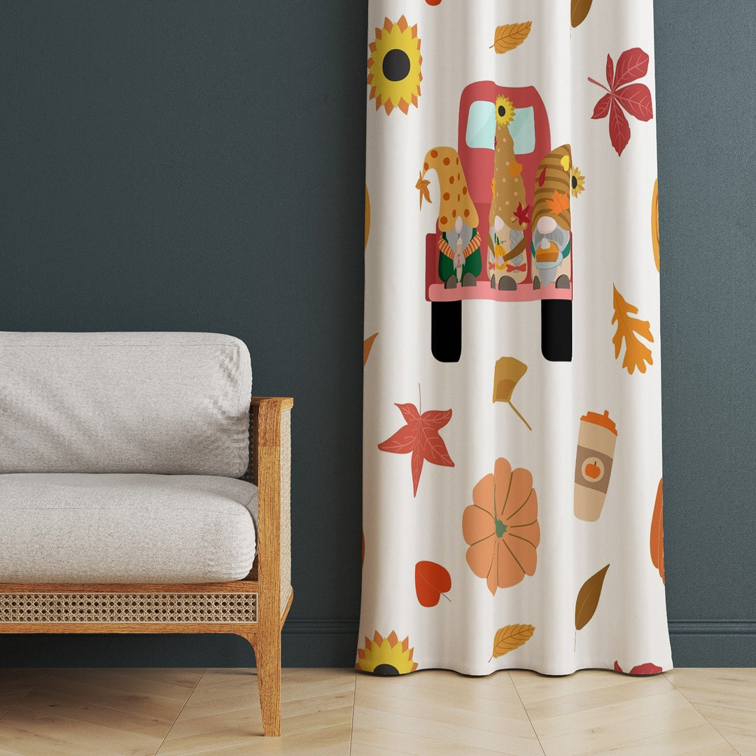 Fall Trend Curtain|Autumn Curtain|Gnome Print Decor|Thermal Insulated Window Treatment|Pumpkin Curtain|Thanksgiving Window Decor