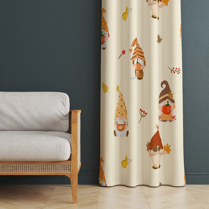 Fall Trend Curtain|Autumn Curtain|Gnome Print Decor|Thermal Insulated Window Treatment|Pumpkin Curtain|Thanksgiving Window Decor