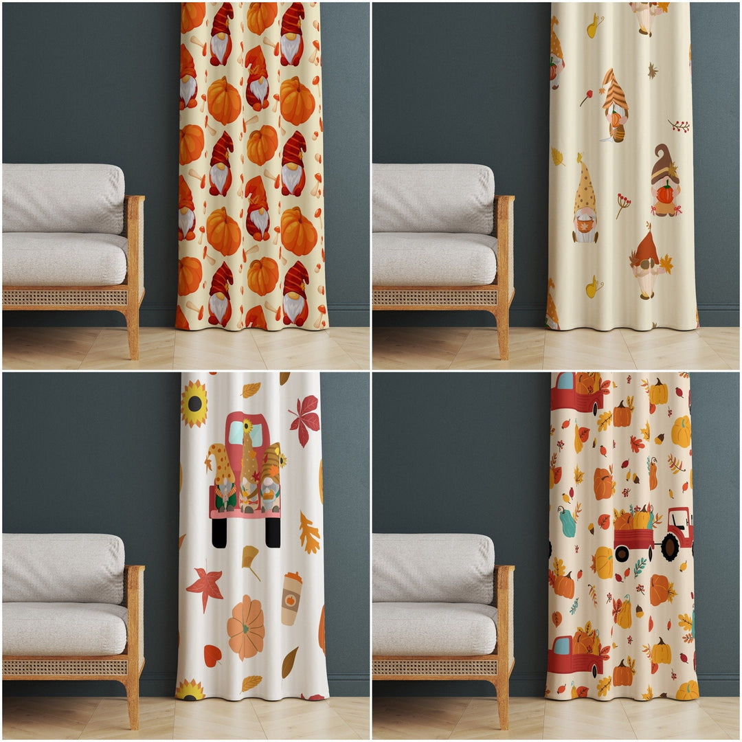 Fall Trend Curtain|Autumn Curtain|Gnome Print Decor|Thermal Insulated Window Treatment|Pumpkin Curtain|Thanksgiving Window Decor