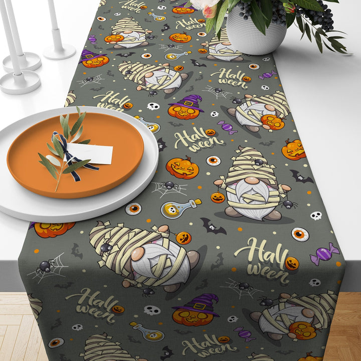 Skeleton Print Runner|Halloween Table Runner|Patchwork Runner|Black Cat Tabletop|Halloween Home Decor|Carved Pumpkin Print Table Runner