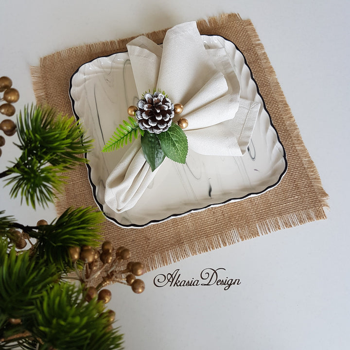 Gold Christmas Napkin Ring|Winter Trend Napkin Holder|Jute Rope Ring|Gold Berry Table Decor|Pinecones Table centerpiece|Xmas Napkin Holder