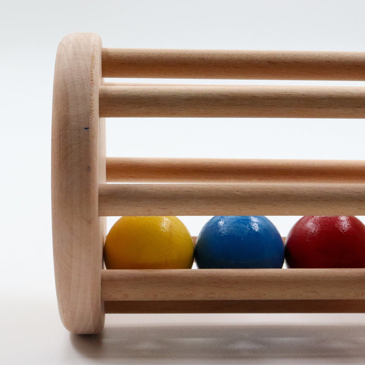 Wooden Ball Cylinder|Montessori Rattle Roller|Colorful Organic Infant Toy|Baby Rattle Toy|Kids Bell Cylinder|Wooden Safe Baby Shower Gift