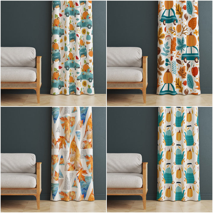 Fall Trend Curtain|Autumn Curtain|Thermal Insulated Window Treatment|Pumpkin Home Decor|Thanksgiving Window Decor|Car Print Curtain