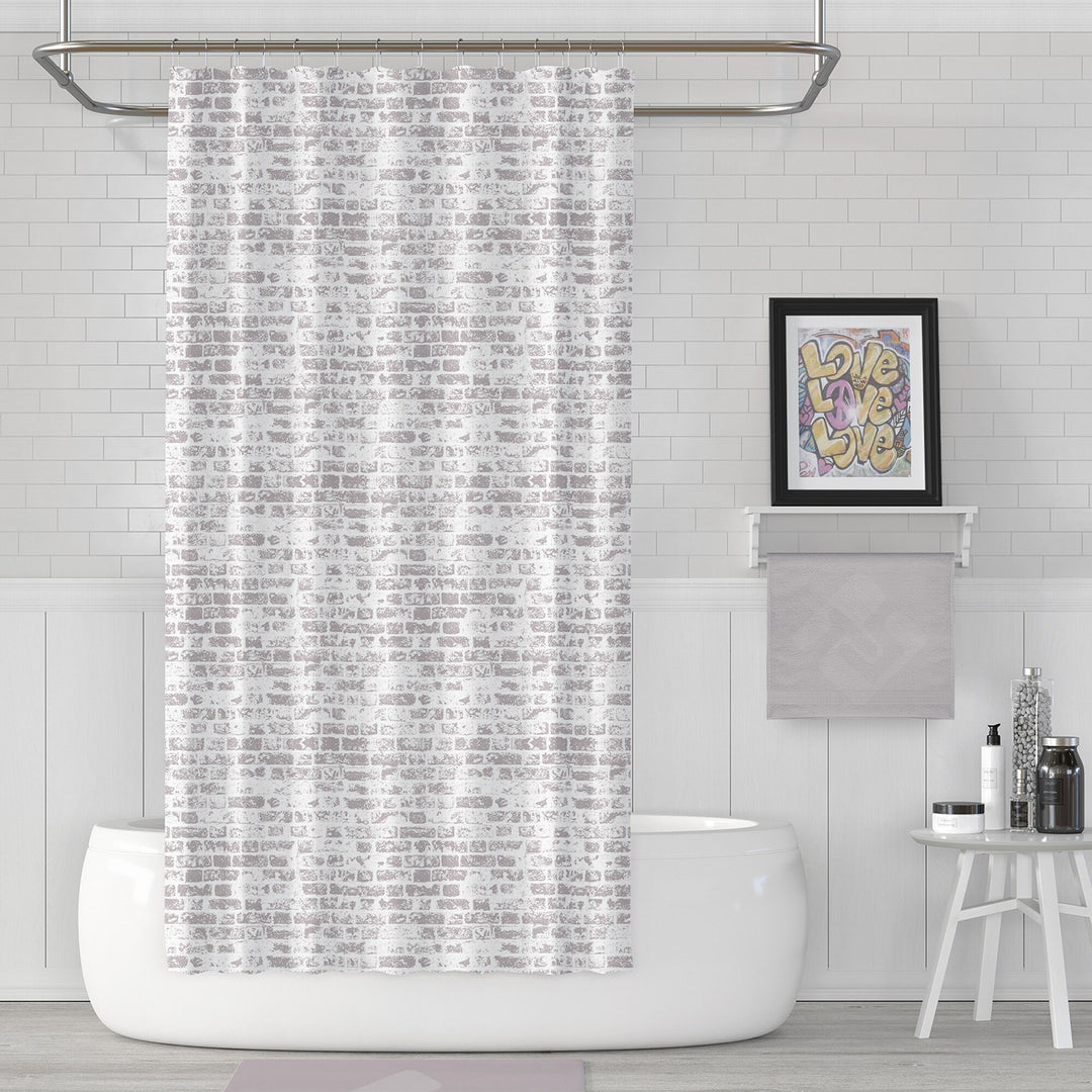 Brick Pattern Shower Curtain|Water and Stain Repellent Bathroom Curtain|Fabric Shower Drapes for Bathroom with Hooks|Waterproof Curtain