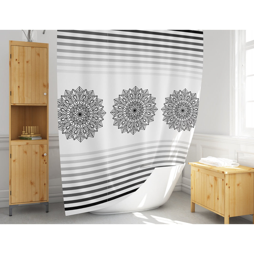 Mandala Shower Curtain|Water and Stain Repellent Bathroom Curtain|Fabric Shower Drapes for Bathroom with Hooks|Waterproof Geometric Curtain