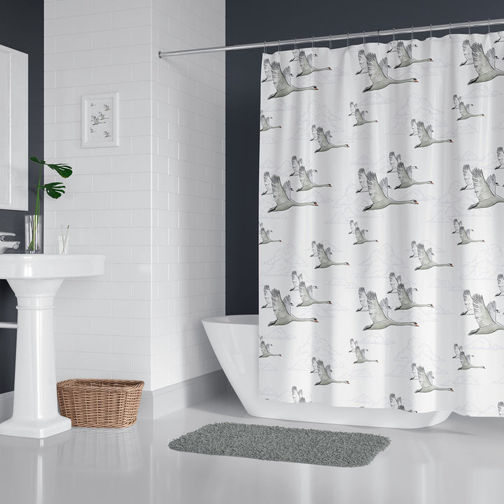 Swan Shower Curtain|Water and Stain Repellent Bathroom Curtain|Fabric Shower Drapes for Bathroom with Hooks|Waterproof Animal Curtain