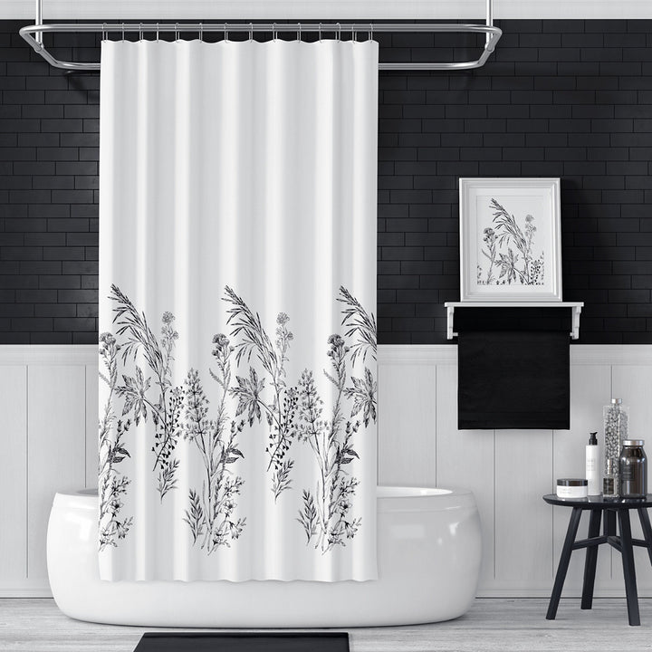 Floral Shower Curtain|Water and Stain Repellent Bathroom Curtain|Fabric Shower Drapes for Bathroom with Hooks|Waterproof Plant Curtain