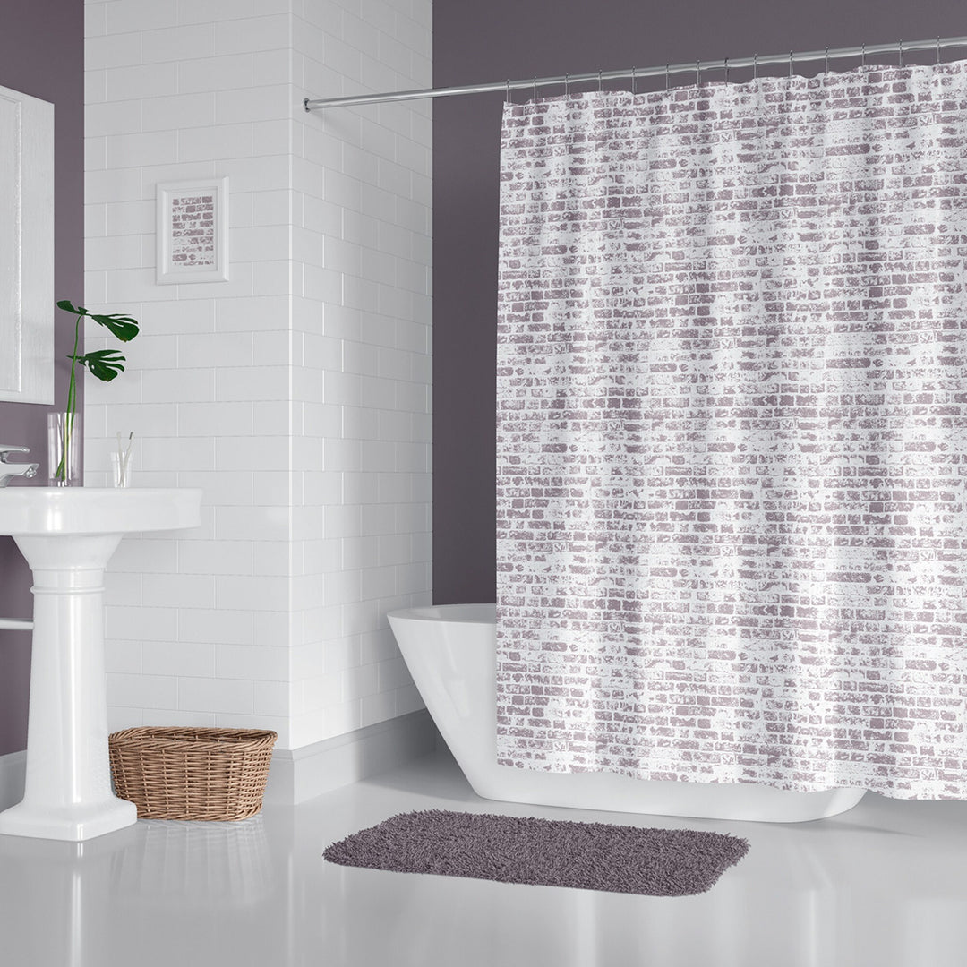 Brick Pattern Shower Curtain|Water and Stain Repellent Bathroom Curtain|Fabric Shower Drapes for Bathroom with Hooks|Waterproof Curtain