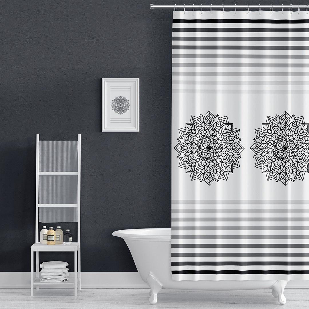 Mandala Shower Curtain|Water and Stain Repellent Bathroom Curtain|Fabric Shower Drapes for Bathroom with Hooks|Waterproof Geometric Curtain