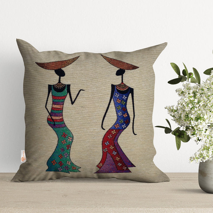 Tapestry Pillow Cover|Decorative African Woman Print Tapestry Pillowcase|Gobelin Throw Pillow Cover|Handmade Woven Ethnic Design Home Decor