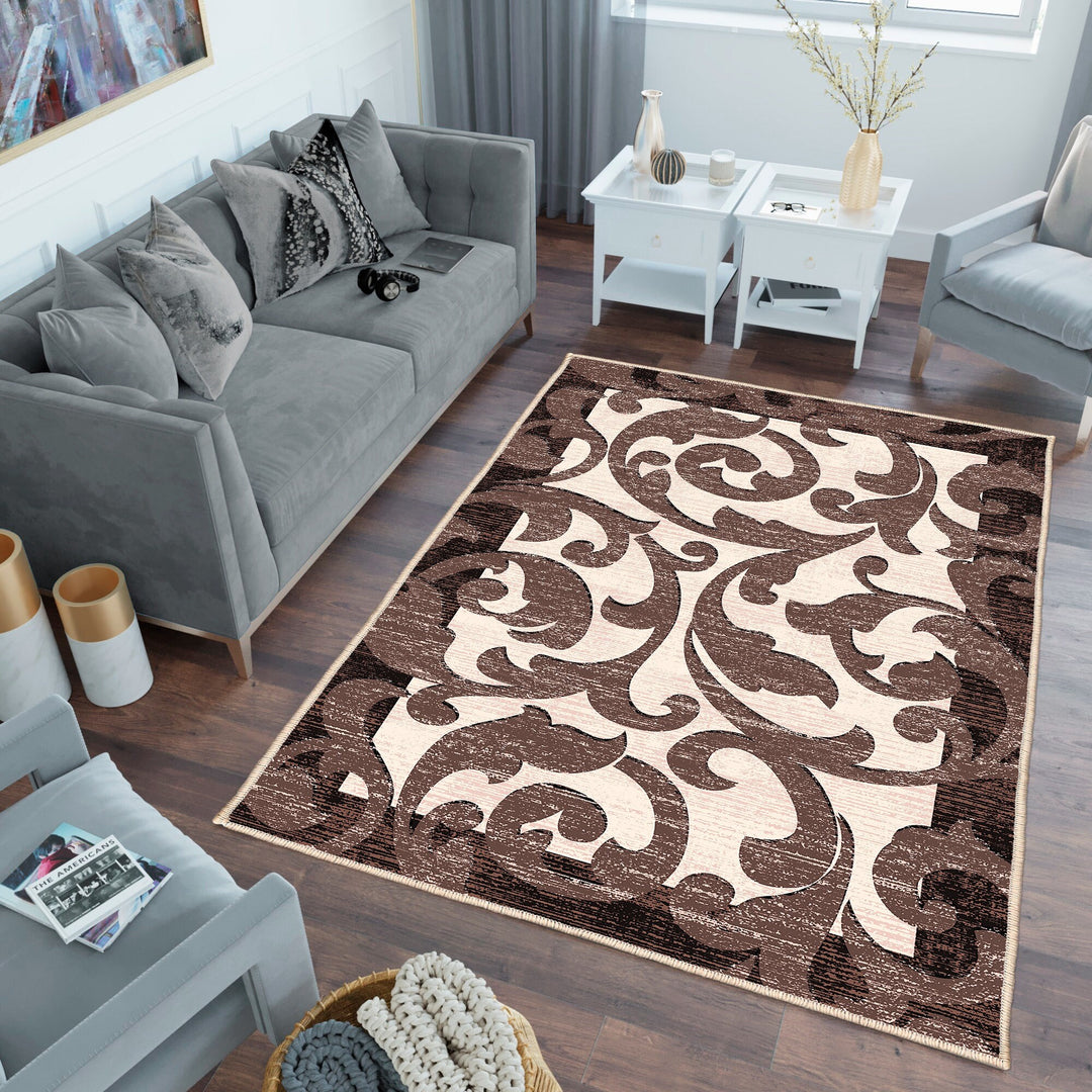 Abstract Floral Area Rug|Contemporary Carpet|Machine-Washable Non-Slip Rug|Decorative Anti-Slip Housewarming Carpet|Floral Floor Rug