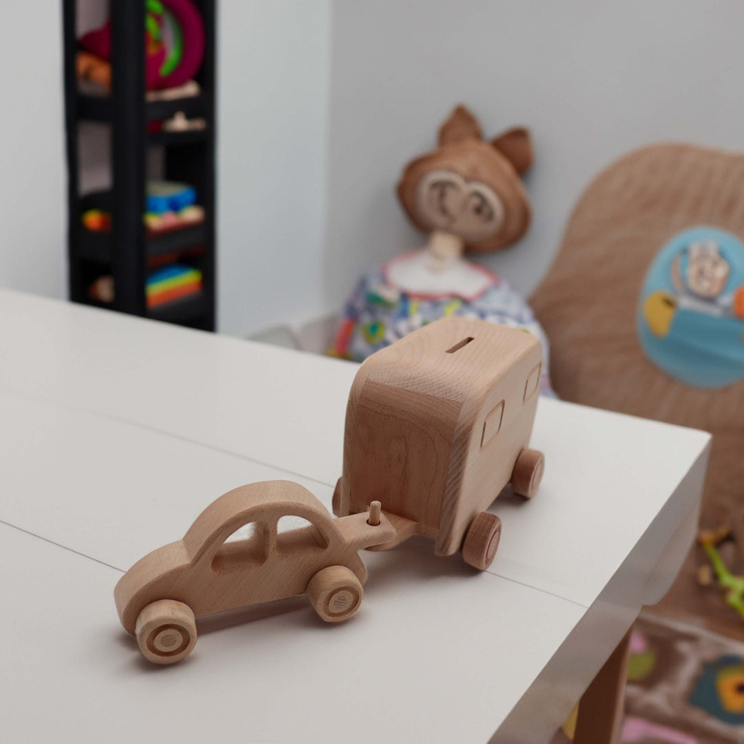 Wooden Piggy Bank|Toddlers Money Box|Caravan Coin Bank|Money Box Car Toy for Kid|Nursery Decor|Kids Room Decor|Baby Shower Children Gift