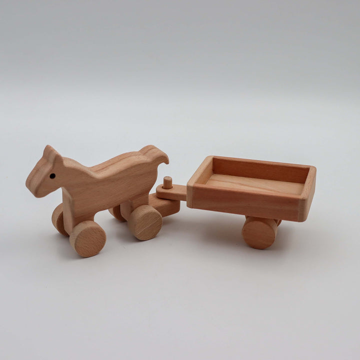 Wooden Horse Carriage Toy|Customized Wooden Toy Horse With Trailer|Horse Nursery Decor|Wood Push Toy|Farm Animal Toy|Birthday Gift for Kids