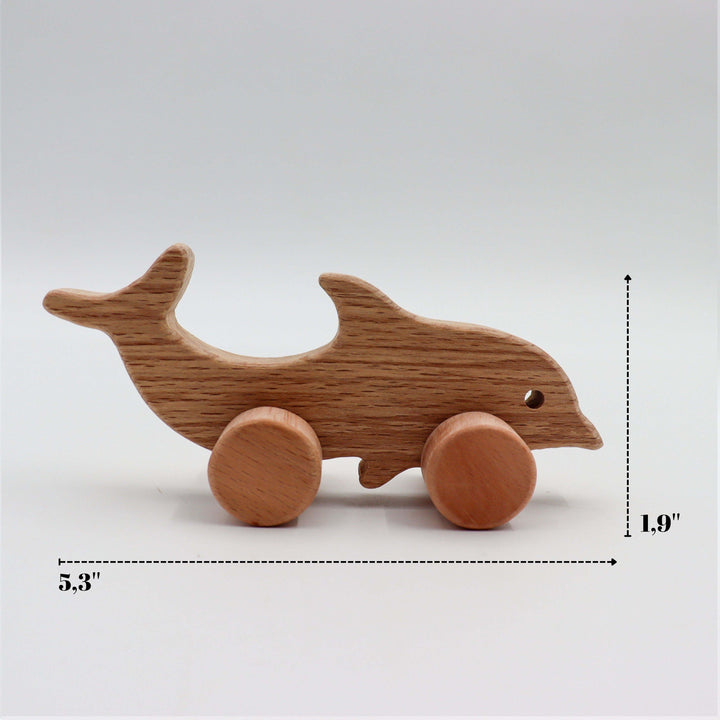 Artisanal Dolphin Wood Toy|Sustainable Sea Creature Play|Ocean-Themed Decor|Waldorf Animals Toys|Toddler Toys|Natural Push Toy for Baby Gift