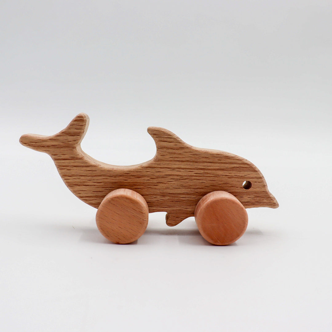 Artisanal Dolphin Wood Toy|Sustainable Sea Creature Play|Ocean-Themed Decor|Waldorf Animals Toys|Toddler Toys|Natural Push Toy for Baby Gift