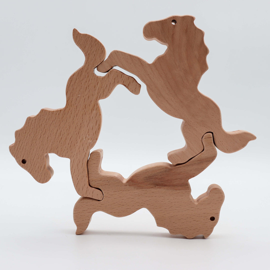 Wooden Acrobatic Horse Trio|Rustic Wood Acrobat Horse Set|Perfect Gift for Horse Lovers|Waldorf Animal Toys|Educational and Fun for Kids