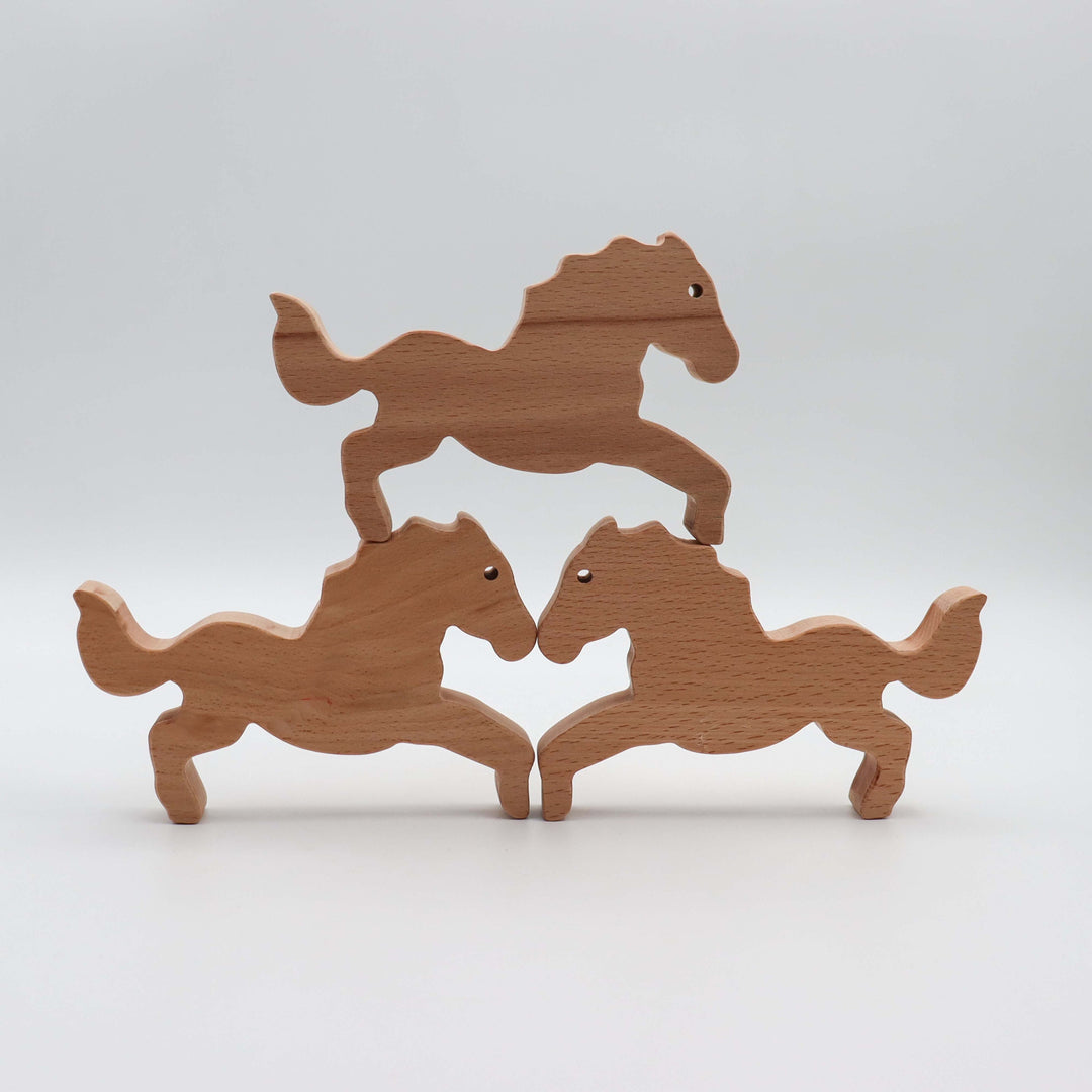 Wooden Acrobatic Horse Trio|Rustic Wood Acrobat Horse Set|Perfect Gift for Horse Lovers|Waldorf Animal Toys|Educational and Fun for Kids