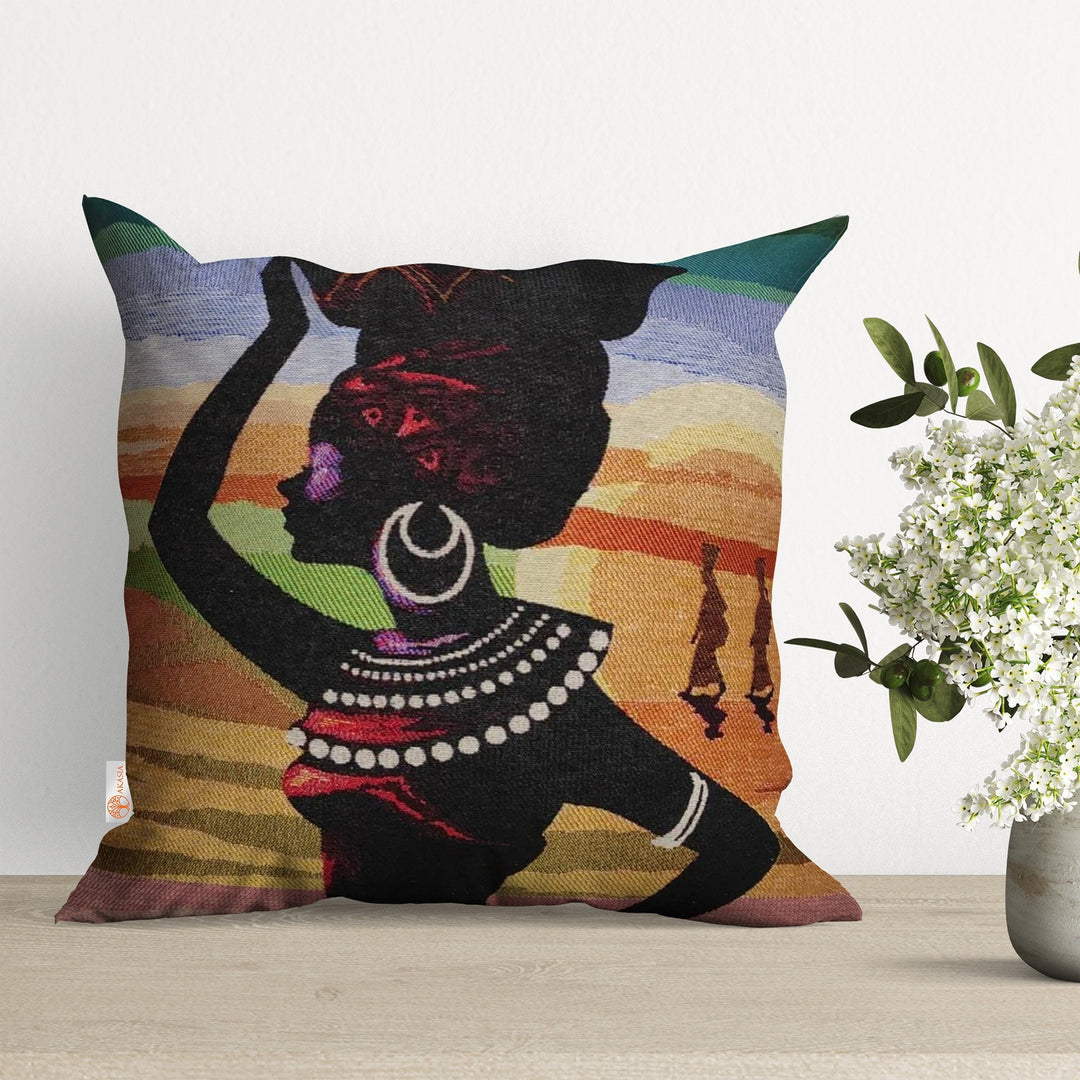 Tapestry Pillow Cover|Decorative African Woman Print Tapestry Pillowcase|Gobelin Throw Pillow Cover|Handmade Woven Ethnic Design Home Decor