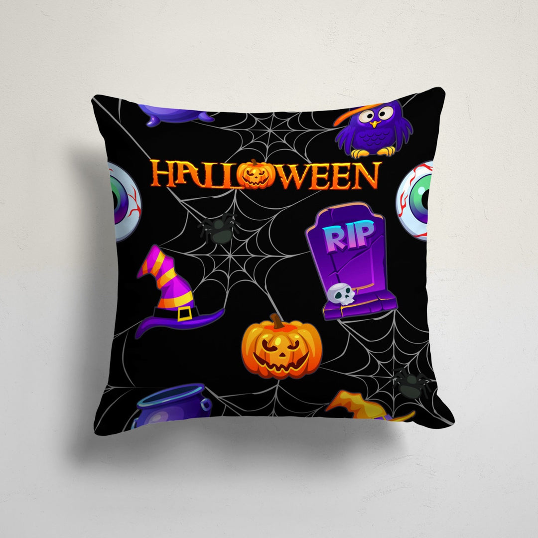 Happy Halloween Couch Pillow Case|Spider Web Print Cushion Case|Fall Trend Bat Pillow Cover|Haunted House Trick or Treat Outdoor Cushion