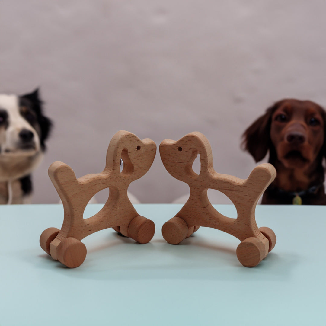 Wooden Dog Toy With Wheels|Dog Figurine|Montessori Toys|Natural Wood Puppy Toy|Toddler Gifts|Handmade Toy for Kid|Baby Shower Birthday Gift