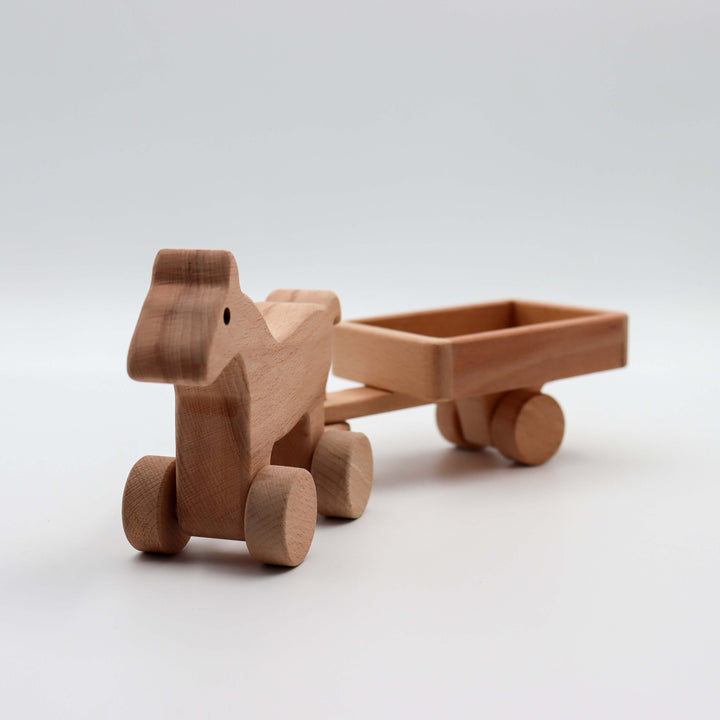 Wooden Horse Carriage Toy|Customized Wooden Toy Horse With Trailer|Horse Nursery Decor|Wood Push Toy|Farm Animal Toy|Birthday Gift for Kids