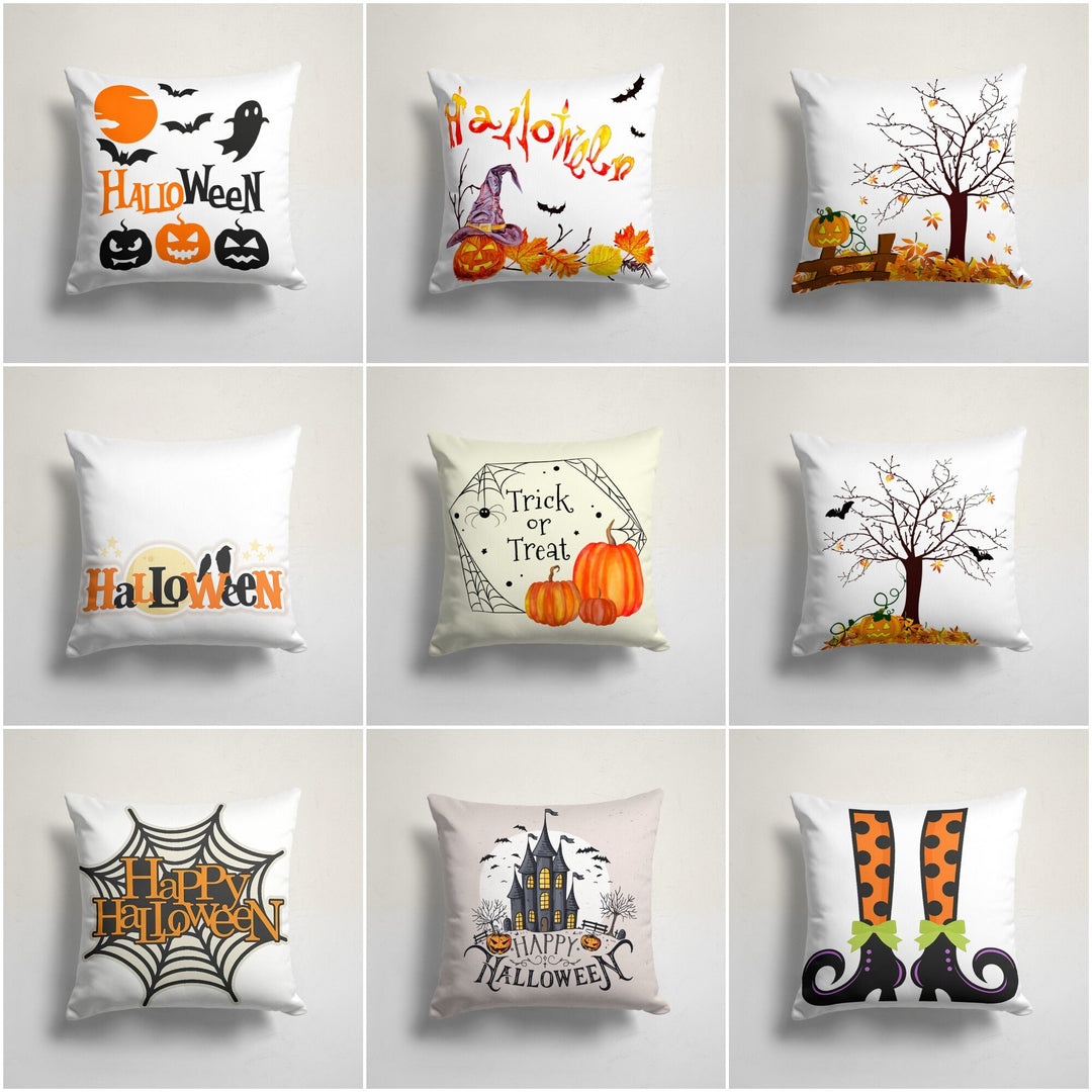 Halloween Pillow Case|Bat Print Cushion Case|Autumn Tree Pillow Cover|Carved Pumpkin Throw Pillow Top|Witch Shoe Autumn Cushion Case