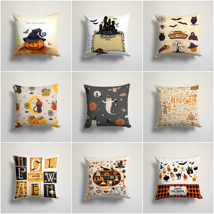 Halloween Pillow Case|Scary Cushion Case|Fall Trend Pillowcase|Carved Pumpkin with Witch Hat Throw Pillow Top|Autumn Cushion Case