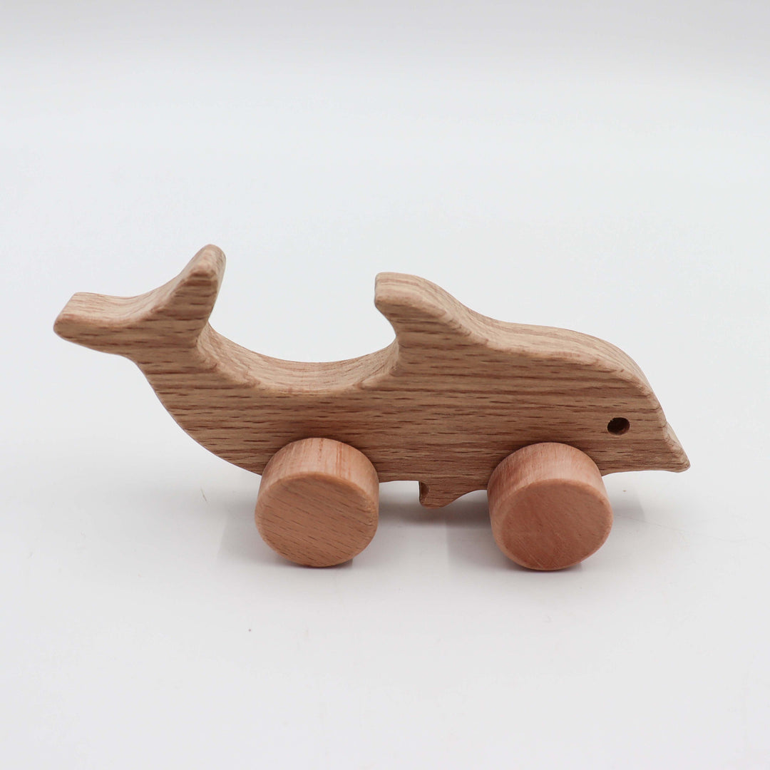 Artisanal Dolphin Wood Toy|Sustainable Sea Creature Play|Ocean-Themed Decor|Waldorf Animals Toys|Toddler Toys|Natural Push Toy for Baby Gift