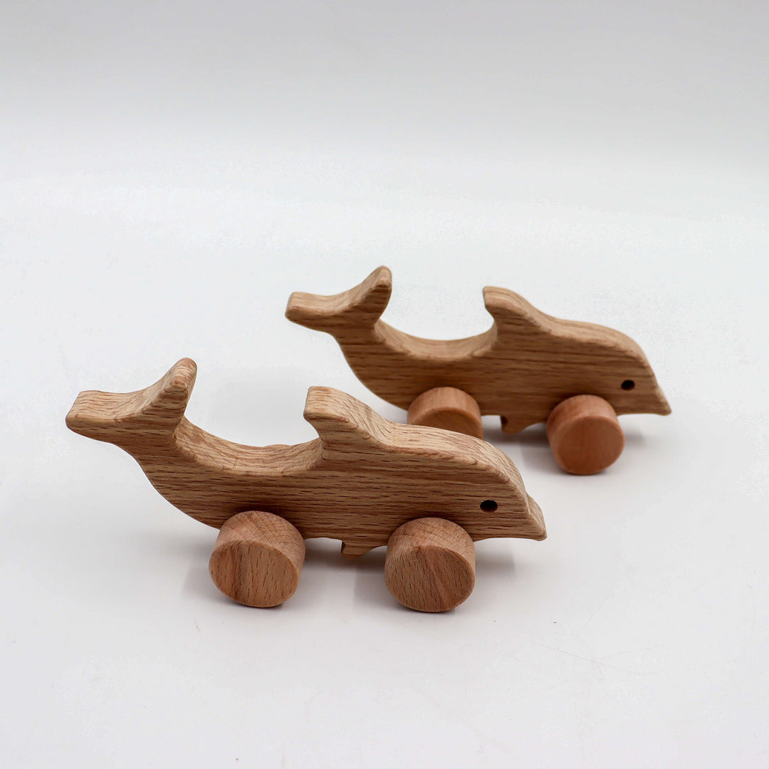 Artisanal Dolphin Wood Toy|Sustainable Sea Creature Play|Ocean-Themed Decor|Waldorf Animals Toys|Toddler Toys|Natural Push Toy for Baby Gift