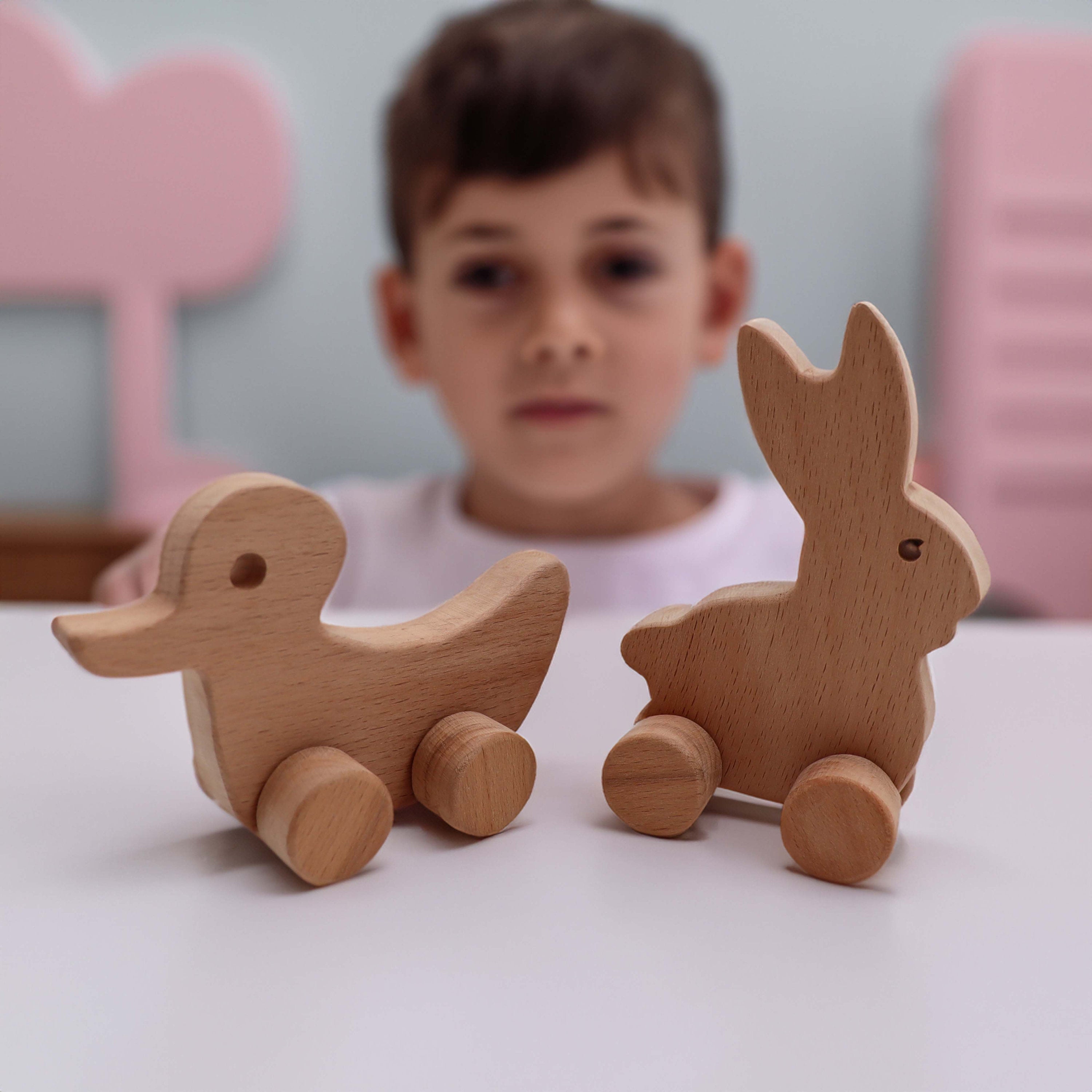 3 Piece Wooden Animal Toy Set, Wooden Horse-Dolphin-Rabbit Animal popular Toy Set, Montessori Wooden Toys, Handmade Wooden Animal Toys,Gift For Kids