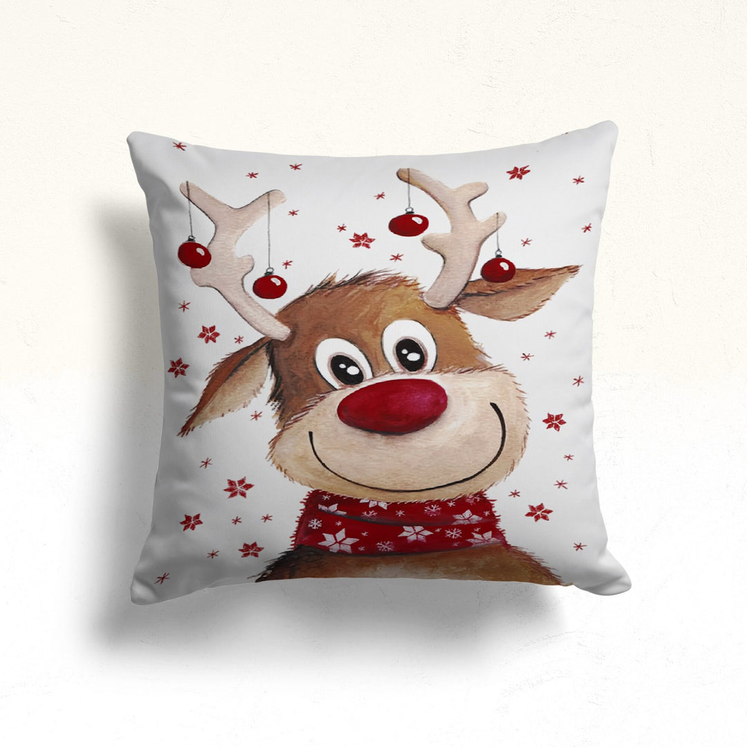 Stag Print Xmas Pillow Case|Cute Deer Rudolph Cushion Case|Xmas Reindeer Cushion Cover|Christmas Throw Pillow Top|Winter Reindeer Pillow