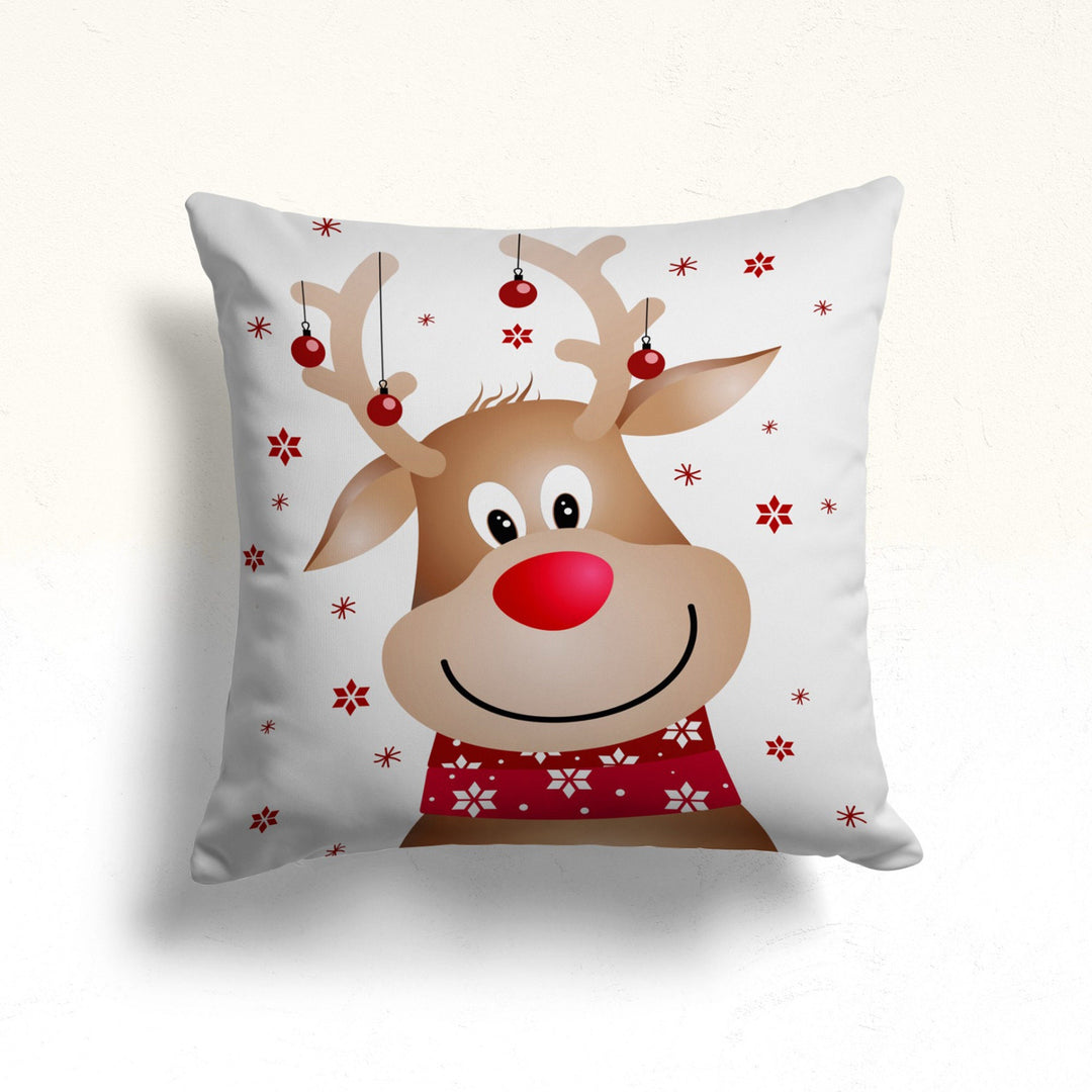 Rudolph Pillow Cover|Cute Deer Pillow Case|Winter Cushion Case|Stag Cushion Cover|Christmas Pillow Case|Xmas Throw Pillow Top|Outdoor Pillow