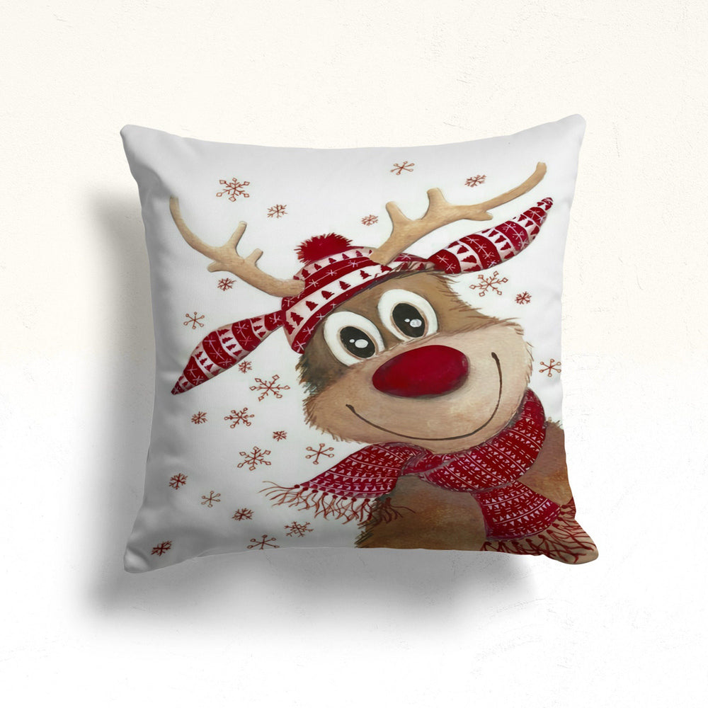 Rudolph Pillow Cover|Cute Deer Pillow Case|Winter Cushion Case|Stag Cushion Cover|Christmas Pillow Case|Xmas Throw Pillow Top|Outdoor Pillow