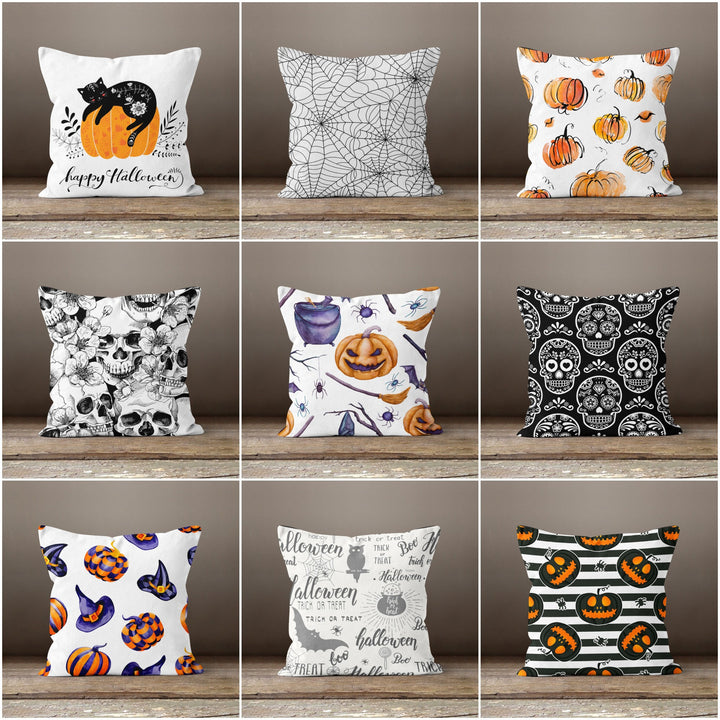 Halloween Pillow Case|Scary Skull Cushion Case|Fall Trend Cat Pillowcase|Autumn Cushion Case|Pumpkin Throw Pillowtop|Trick or Treat Decor