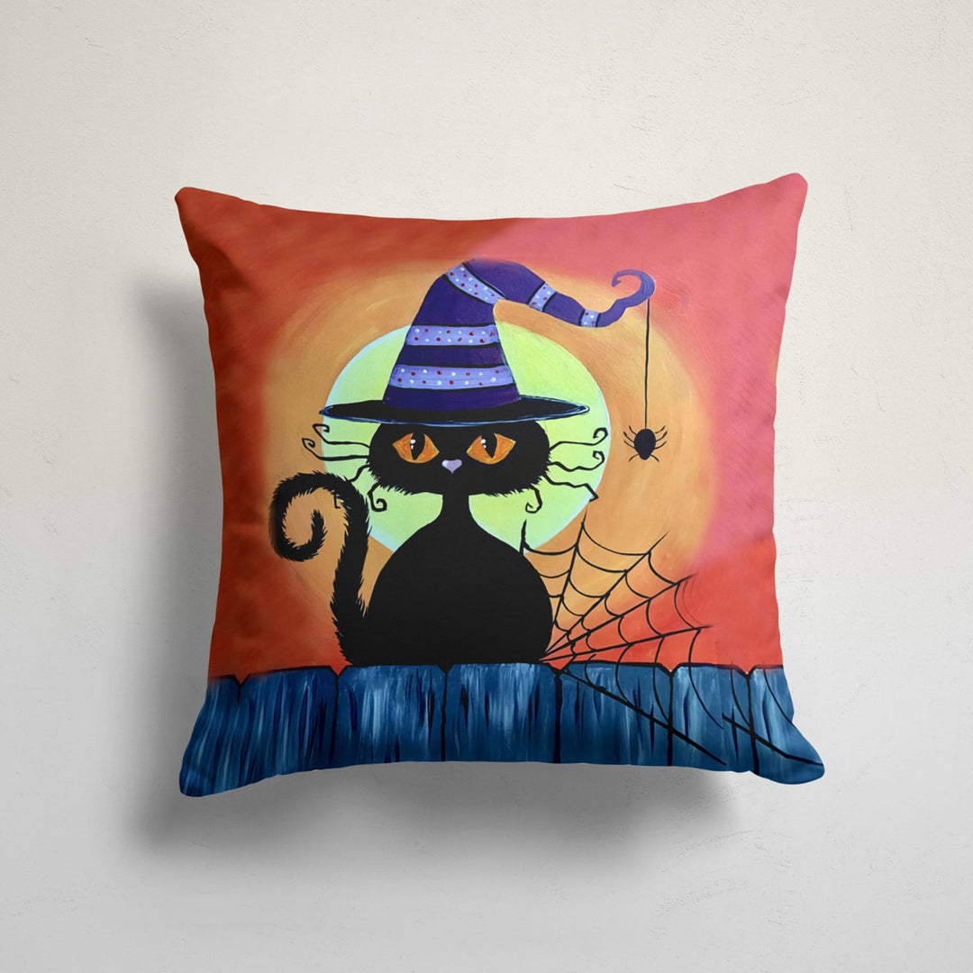 Happy Halloween Throw Pillow Case|Black Cat Cushion Case|Carved Pumpkin Sofa Pillow Cover|Full Moon Fall Pillowcase|Trick or Treat Decor