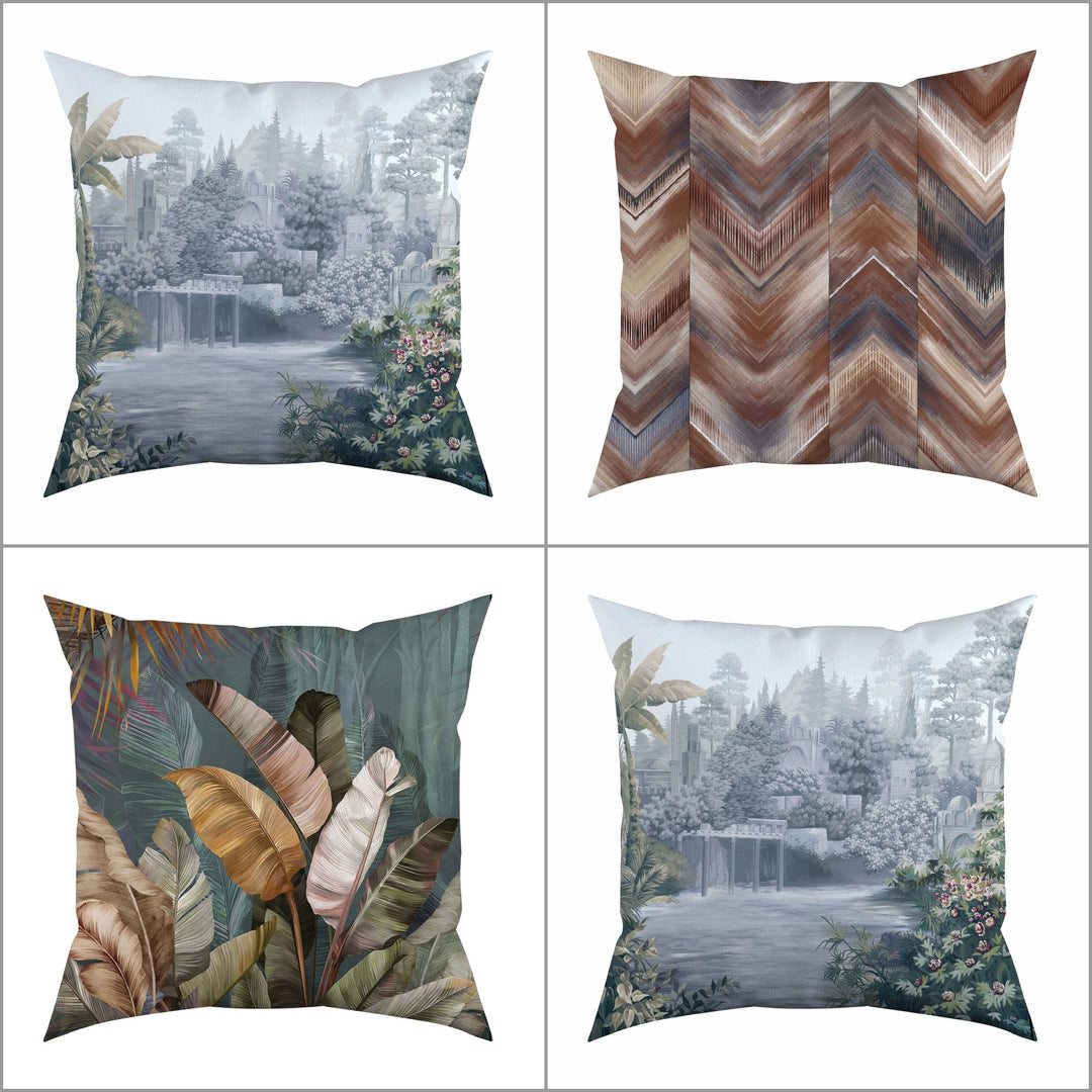 Tropical Pillow Case|Frilly Abstract Brown Cushion Case|Decorative Pillowcase|Leaf Print Cushion Cover|Housewarming Throw Pillow Cover