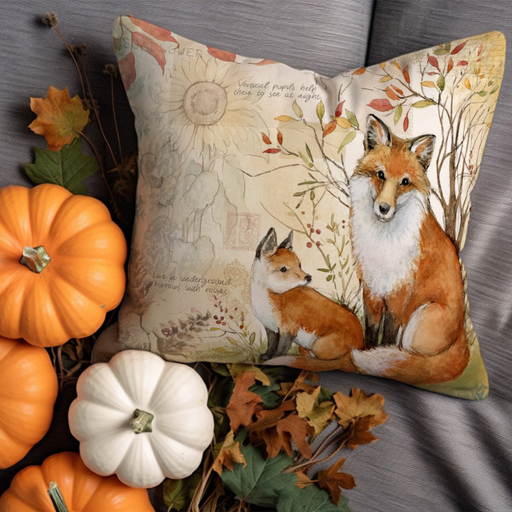 Fall Pillow Case|Bird Pillowcase|Cozy Throw Pillowtop|Fox Cushion Cover|Autumn Pillow Sham|Sparrow Cushion Case|Owl Print Pillow Cover