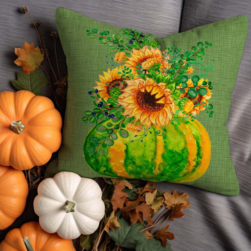 Green Pumpkin Cushion Cover|Cozy Outdoor Pillowcase|Gingham Pattern Pillowcase|Acorn Pillow Cover|Hedgehog Pillow Case|Autumn Cushion Case