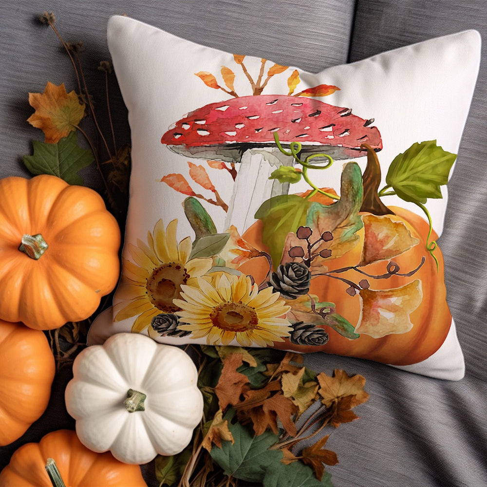 Pumpkin Cushion Cover|Plaid Cushion Case|Gingham Pattern Pillow Cover|Cozy Fall Throw Pillowtop|Mushroom Pillow Sham|Boho Autumn Pillow Case