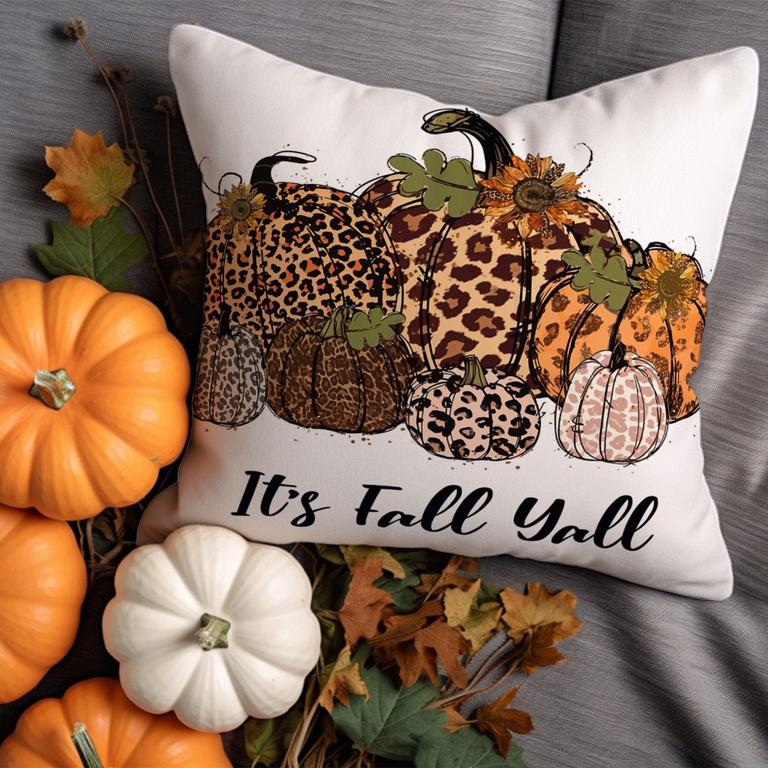 Boho Autumn Cushion Cover|Cozy Fall Pillow Sham|Gray And Orange Pumpkin Pillow Case|It's Fall Yall Cushion Case|Happy Pumpkin Spice Pillow