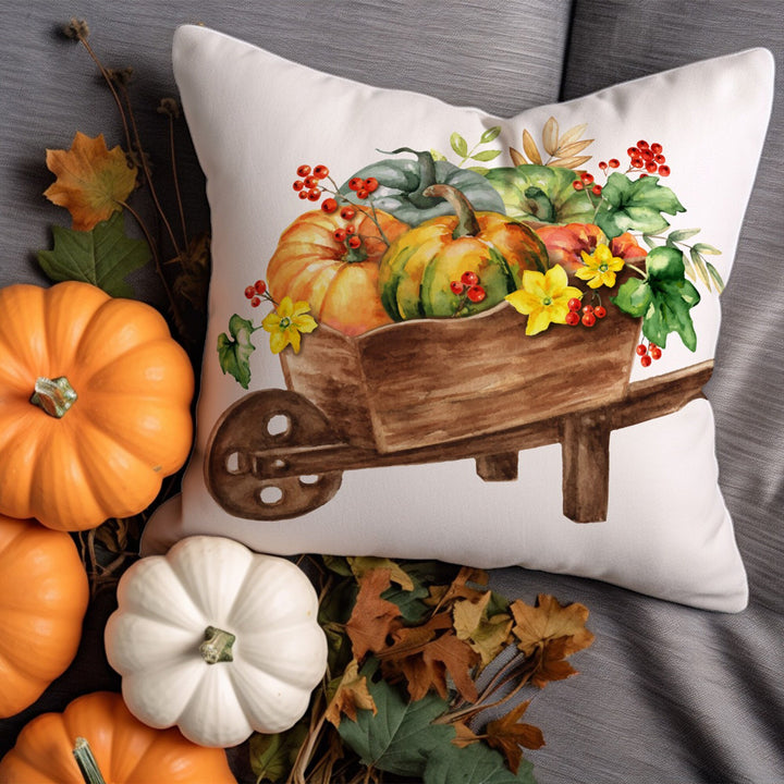 Boho Autumn Throw Pillowtop|Wheelbarrow Pillow Case|Cute Girl Cushion Cover|Sunflower Cushion Case|Red Berries Pillow Cover|Cozy Fall Pillow