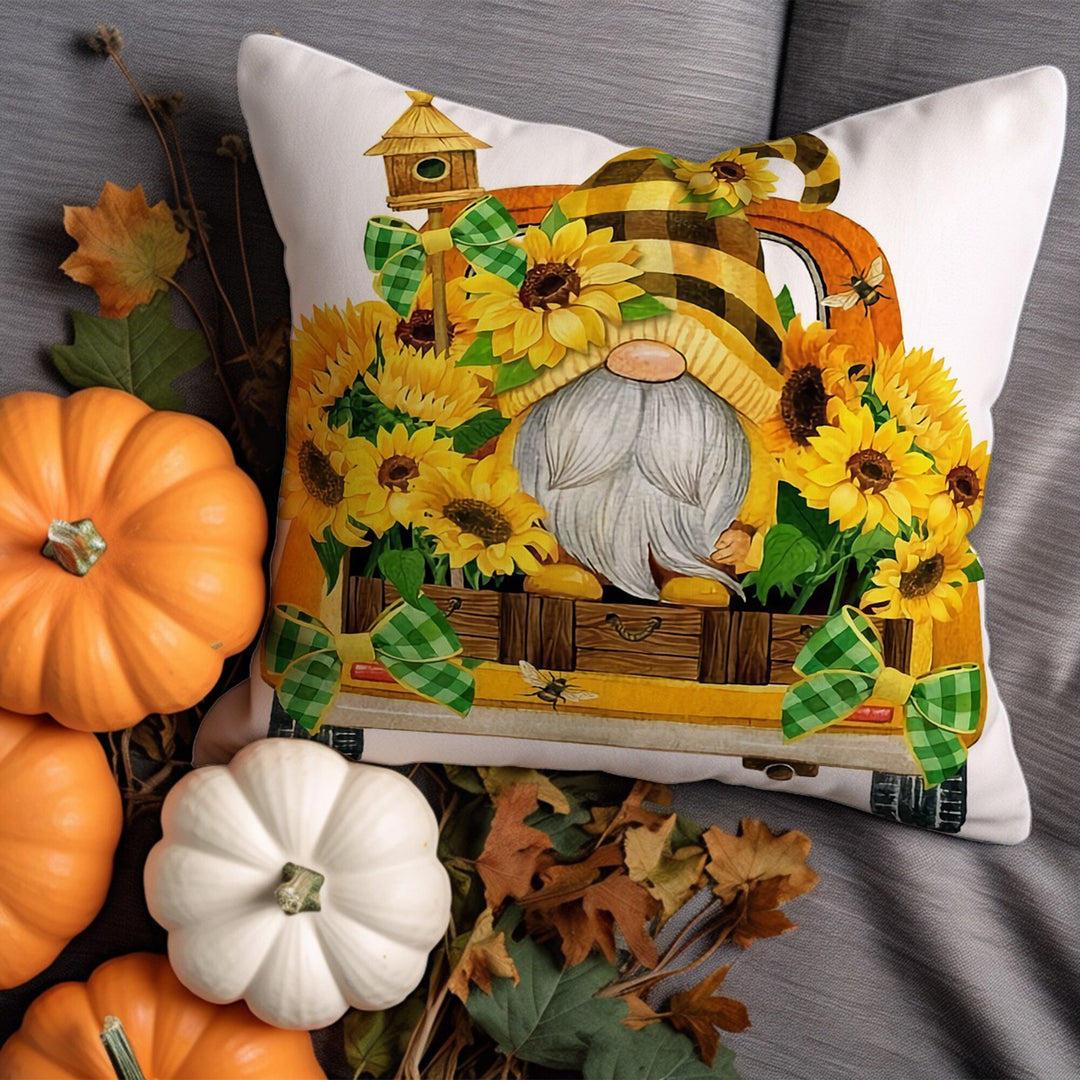 Gnome Pillowcase|Dry Leaves Pillow Sham|Sunflower Pillow Case|Cozy Autumn Cushion Cover|Crow Throw Pillowtop|Boho Fall Pillow Cover