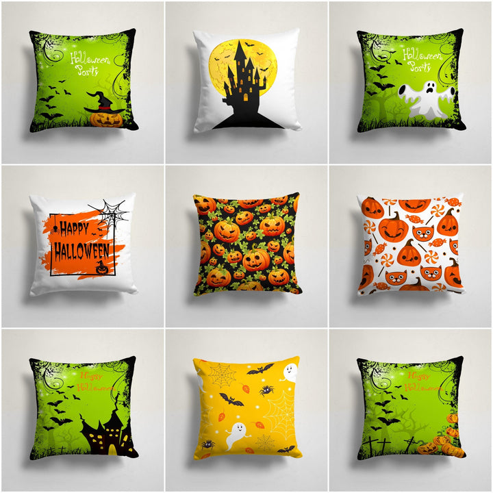 Halloween Pillow Case|Fall Trend Bat Pillowcase|Ghost Cushion Case|Carved Pumpkin Throw Pillow Top|Haunted House Print Autumn Cushion Case