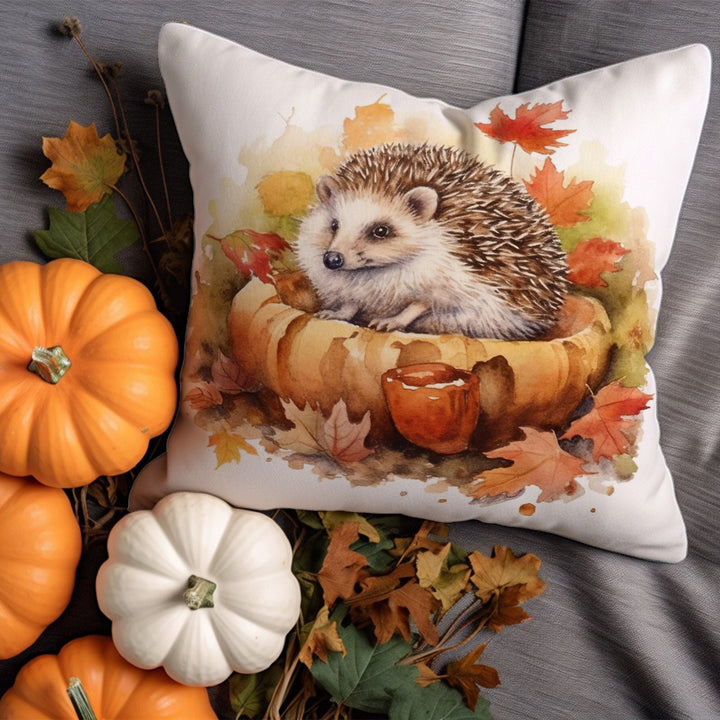 Fall Tree Throw Pillowtop|Autumn Cushion Case|Bird Pillow Cover|Autumn Leaf Pillow Case|Comfy Cushion Cover|Hedgehog Pillowcase