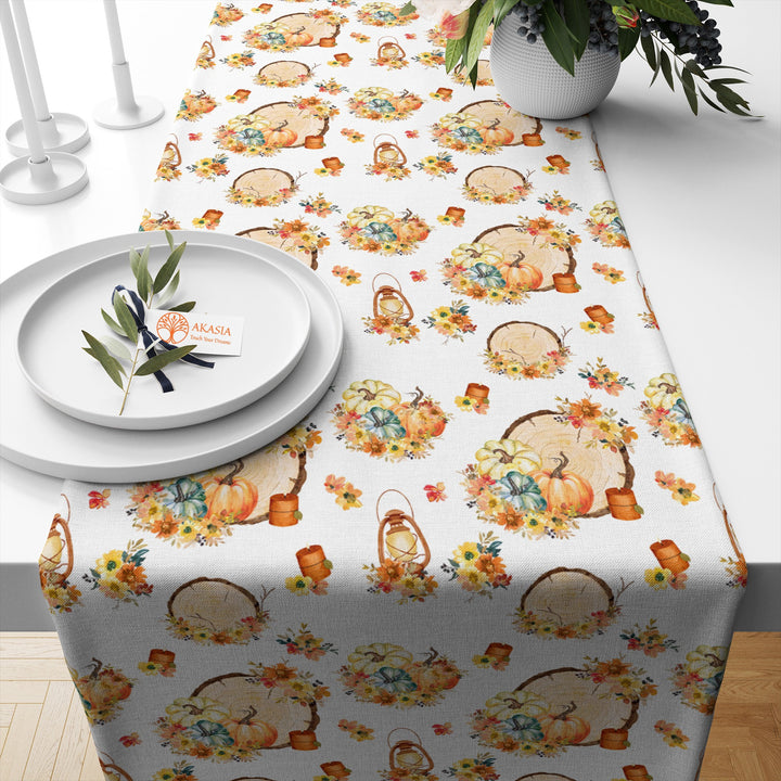 Autumn Table Coverlet|Truck Table Setting|Thanksgiving Table Topper|Plaid Table Runner|Striped Table Top|Pumpkin Kitchen Decor|Fall Table