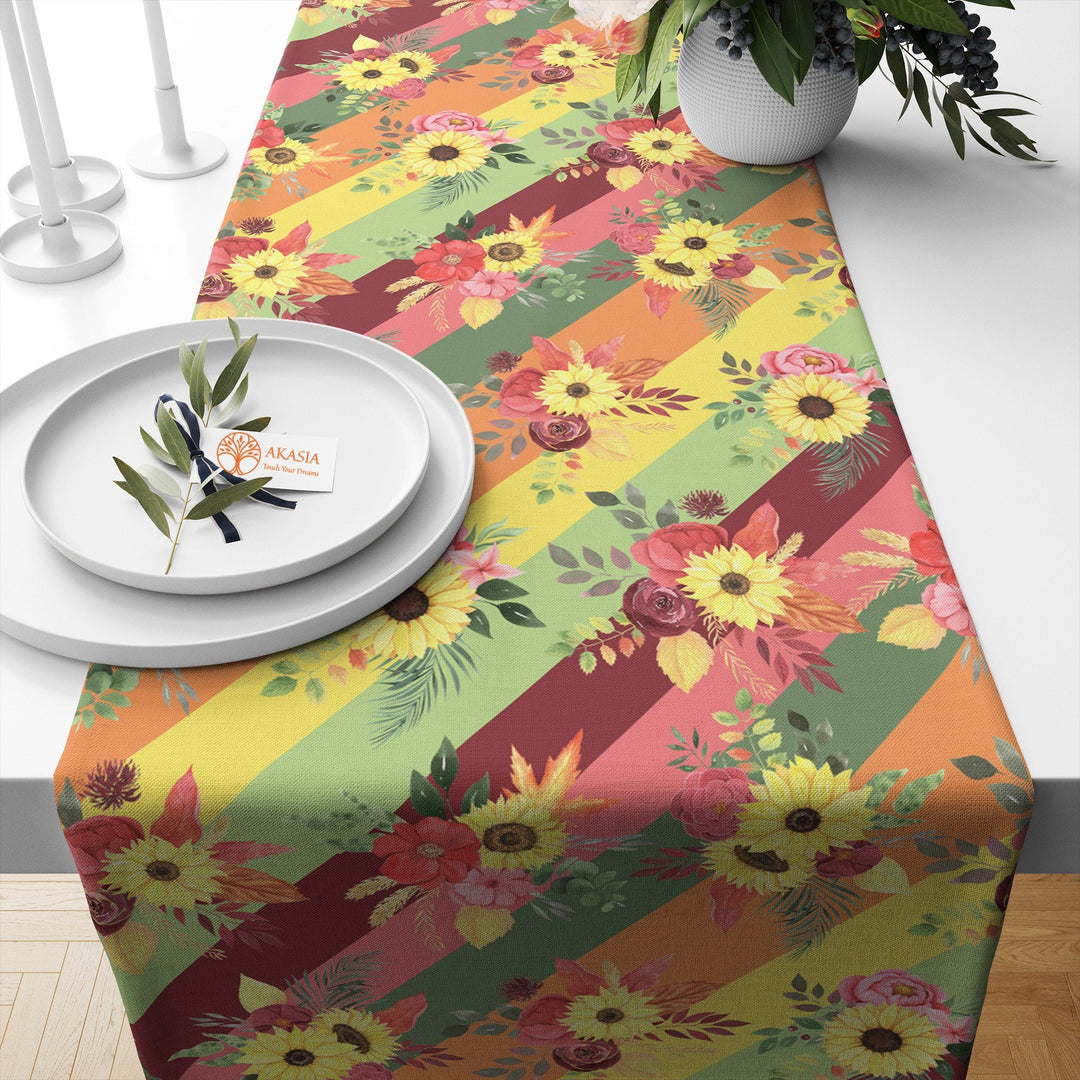 Autumn Table Topper|Fall Table Setting|Abstract Table Runner|Sunflower Table Top|Pumpkin Kitchen Decor|Cozy Tablecloth|Autumn Table Dressing