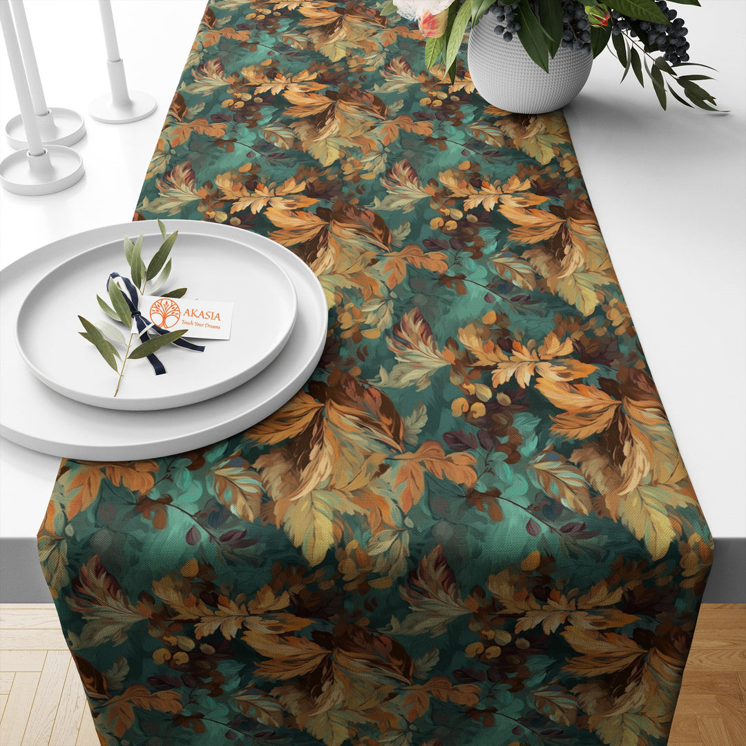 Leaf Table Dressing|Farmhouse Tablecloth|Autumn Kitchen Decor|Plant Table Top|Cozy Table Runner|Boho Table Setting|Fall Table Topper