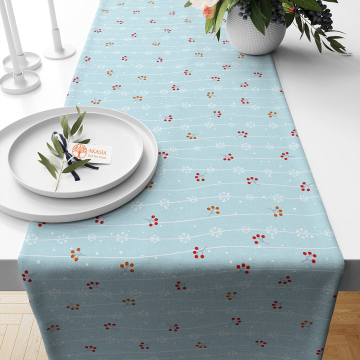 Winter Trend Table Sheet|Pine Tree Table Runner|Xmas Design Table Decor|Deer Tablecloth|Snowflake Kitchen Decor|Berry Print Table Cover