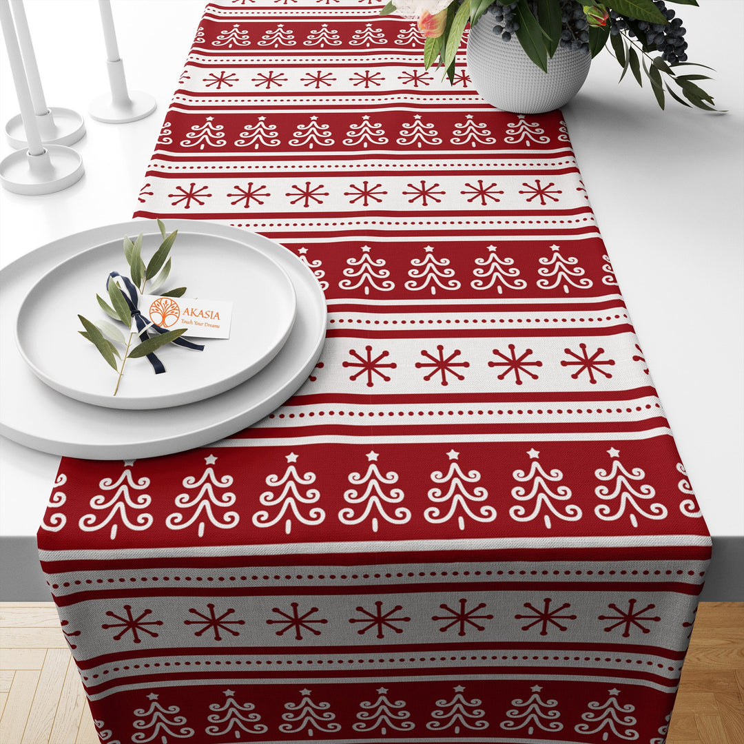 Red White Xmas Table Decor|Xmas Ornament Table Runner|Snowflake Table Sheet|Star Table Cover|Winter Kitchen Decor|Xmas Deer Tablecloth