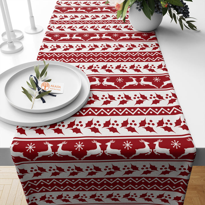 Red White Xmas Table Decor|Xmas Ornament Table Runner|Snowflake Table Sheet|Star Table Cover|Winter Kitchen Decor|Xmas Deer Tablecloth